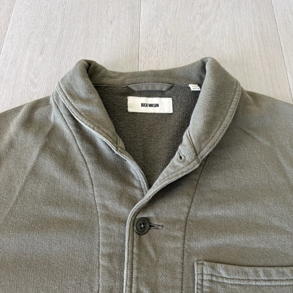 Buck Mason Cardigan Olive Green Classic 100% Cotton Mens Size L Large Classic